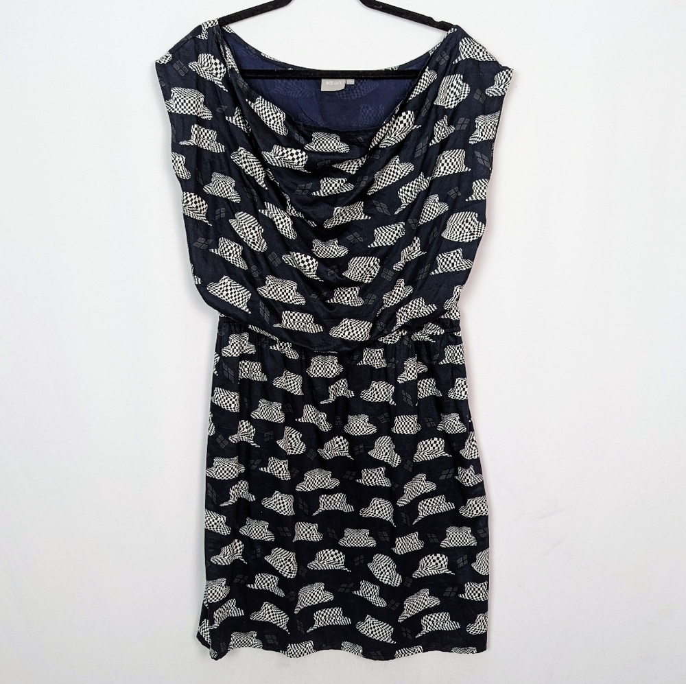 eShakti sz  1X/18W Dress Checkered Psychedelic Top Hat Print Retro Pinup Blouson